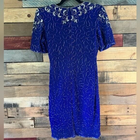 Life & Style Blue Beaded and Sequin Dress Size Small - Picture 2 of 9